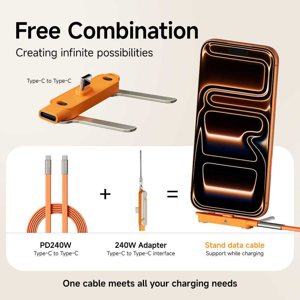 ⚡ 240W PD Type-C Charging Cable With Foldable Phone Stand Adapter📱