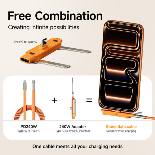 ⚡ 240W PD Type-C Charging Cable With Foldable Phone Stand Adapter📱